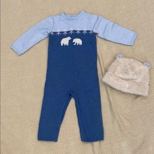 Janie and Jack one piece with North Face bear hat